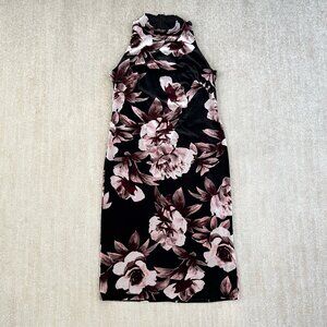 SLNY Floral Black Velvet Sleeveless Dress 10